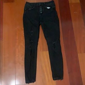high rise skinny ripped black jeans